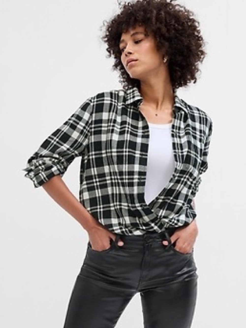 Mossimo Supply Co. Black & White Plaid Flannel Boyfriend Button Down Shirt SZ L